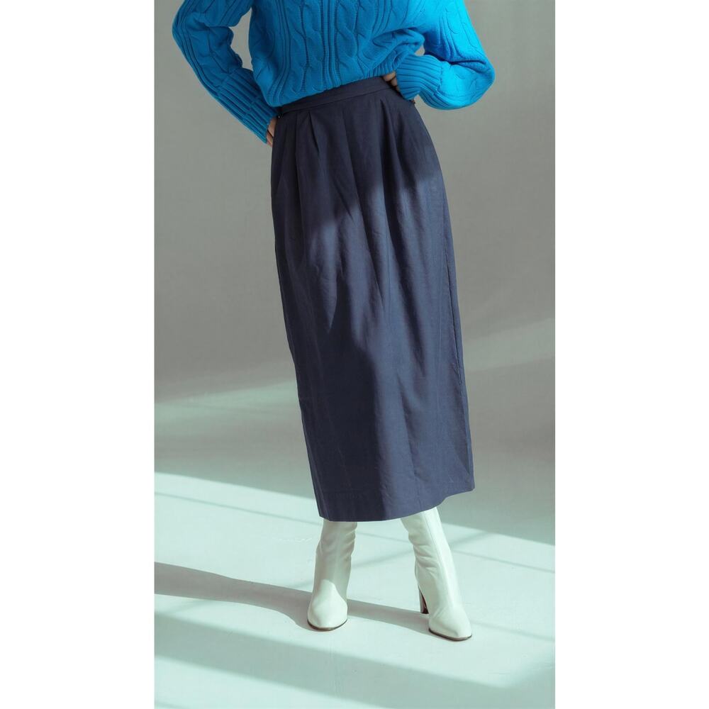 Talbots Petites Skirt Womens 6P Navy Blue Pleated Midi‎ Lined Zip Closure